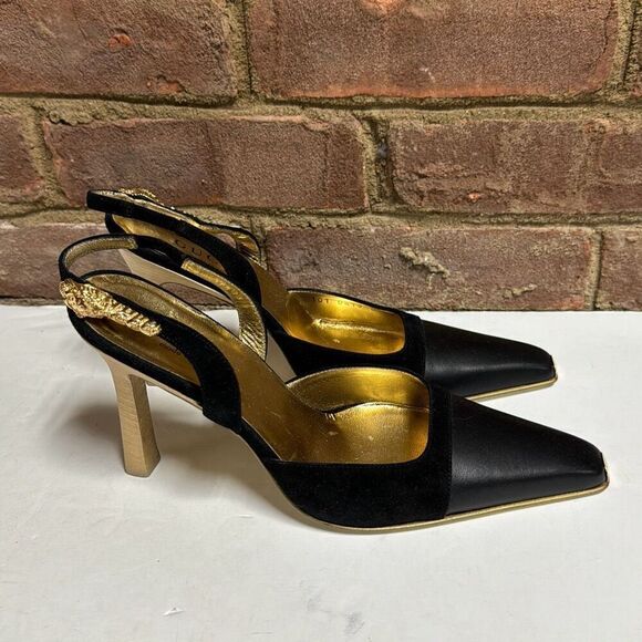 GUCCI Women’s Authentic Black Leather & Suede Sling Back Heel Size 7 - Picture 1 of 11